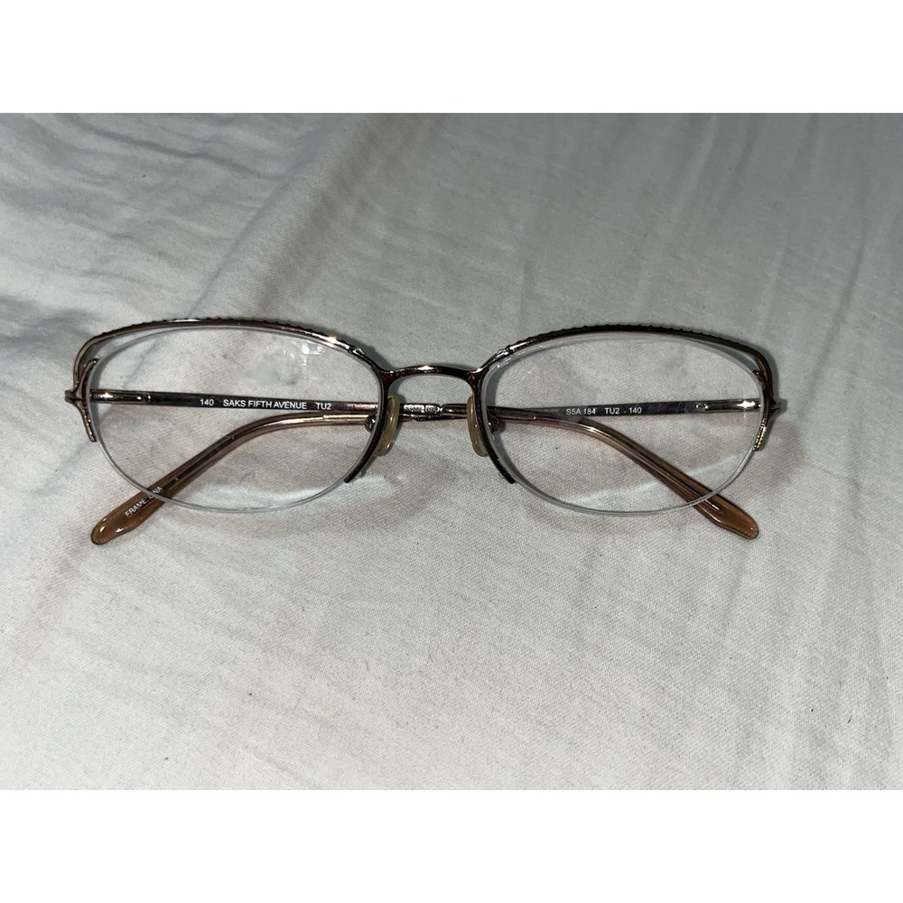 SAKS Fifth Avenue Gold  Metal Eyeglass Frames Half Rim 296 55-18-140 Frames Only
